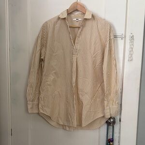 Uniqlo Beige Striped Women's Button Down Shirt